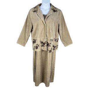 J G Hook Collection 14 Floral Corduroy Jacket Sleeveless Maxi Dress Set Retro